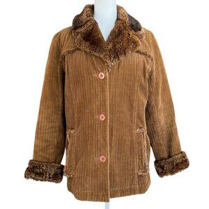 Vtg Y2K Lei Corduroy Penny Lane Jacket Womens Size Small Faux Fur Trim Boho
